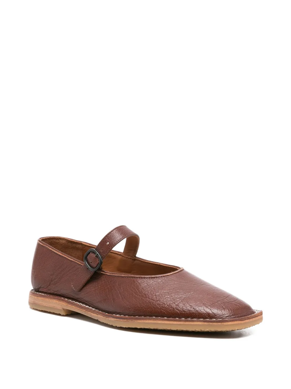 Hereu Brava buckle-strap leather flat pumps Brown