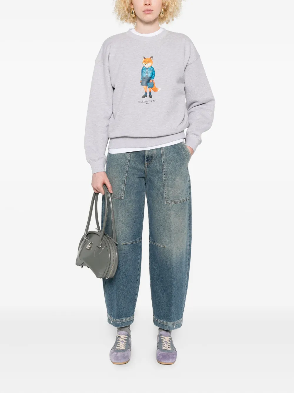 Maison Kitsuné Sweater met print Grijs