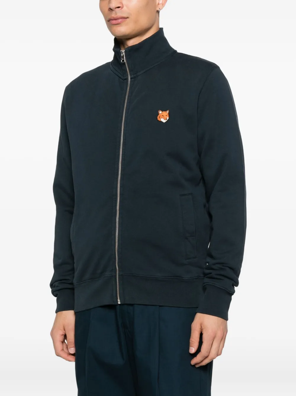 Maison Kitsuné Sweater met vossenkop en rits Blauw