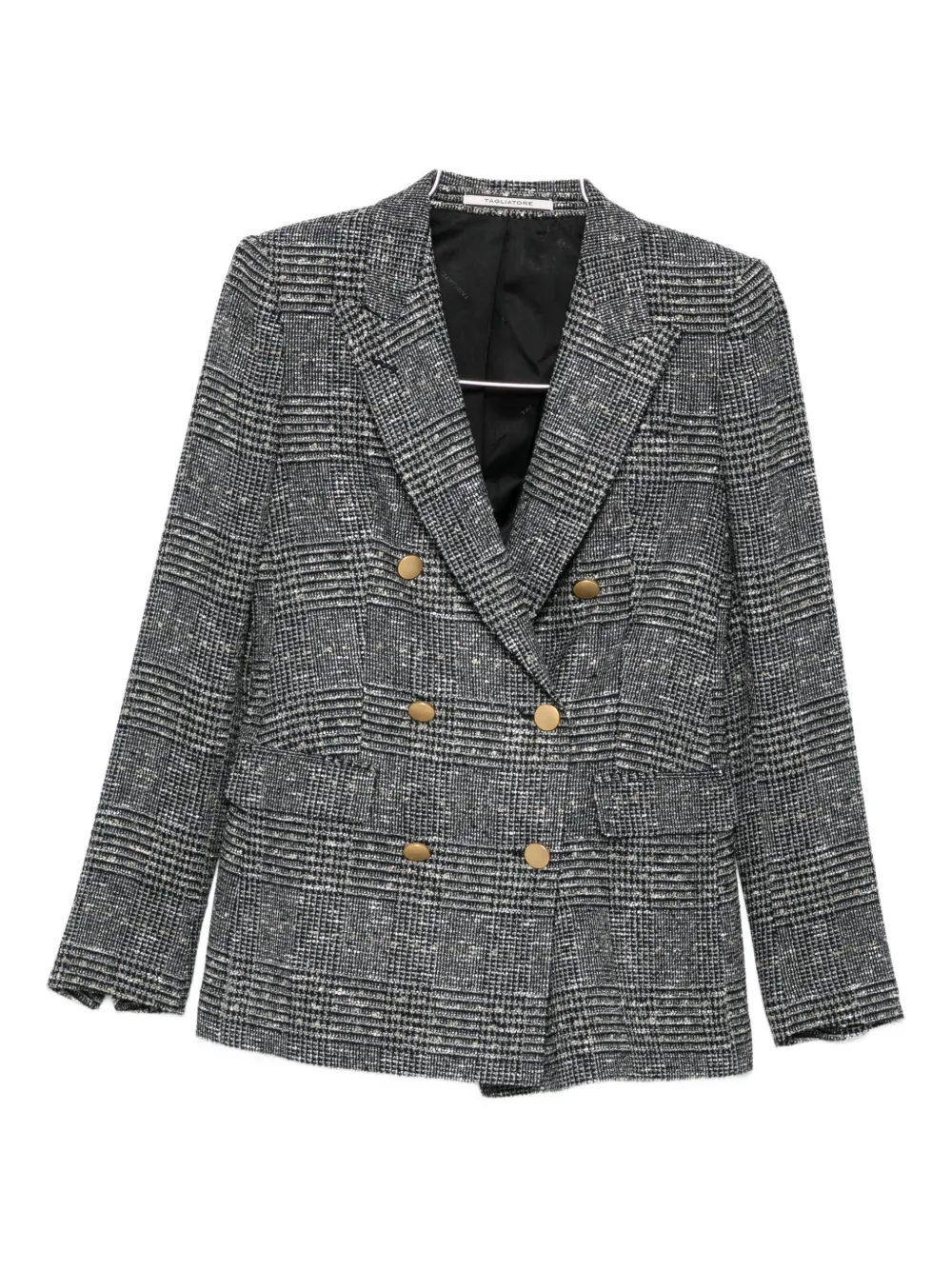 Tagliatore Check Pattern Wool Blend Double-breasted Jacket In Gray
