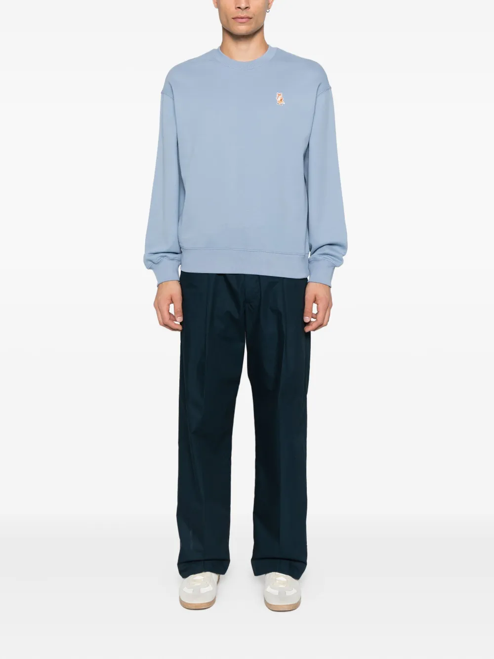 Maison Kitsuné fox-embroidered cotton sweatshirt - Blauw