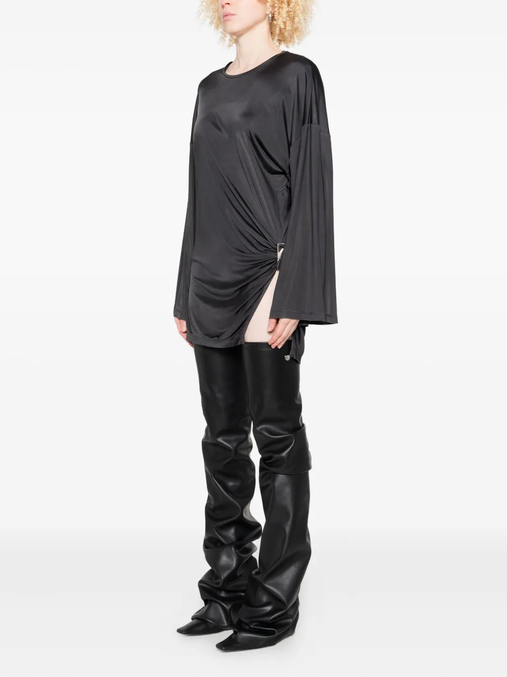 The Attico Asymmetrische jurk met gedrapeerde mouwen Grijs