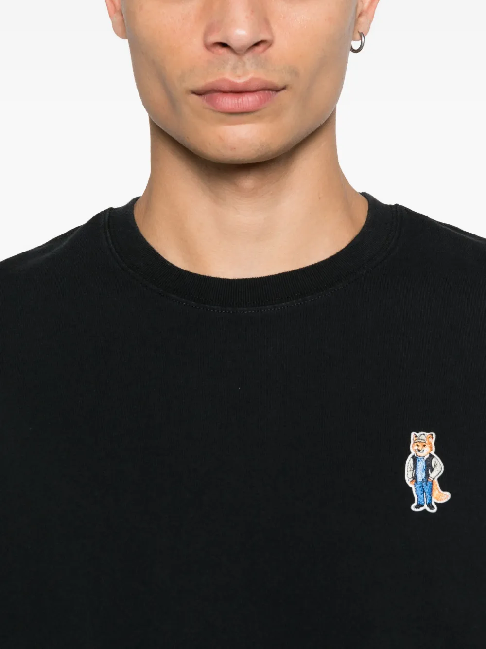 Maison Kitsuné Dressed Fox katoenen T-shirt met borduurwerk Zwart