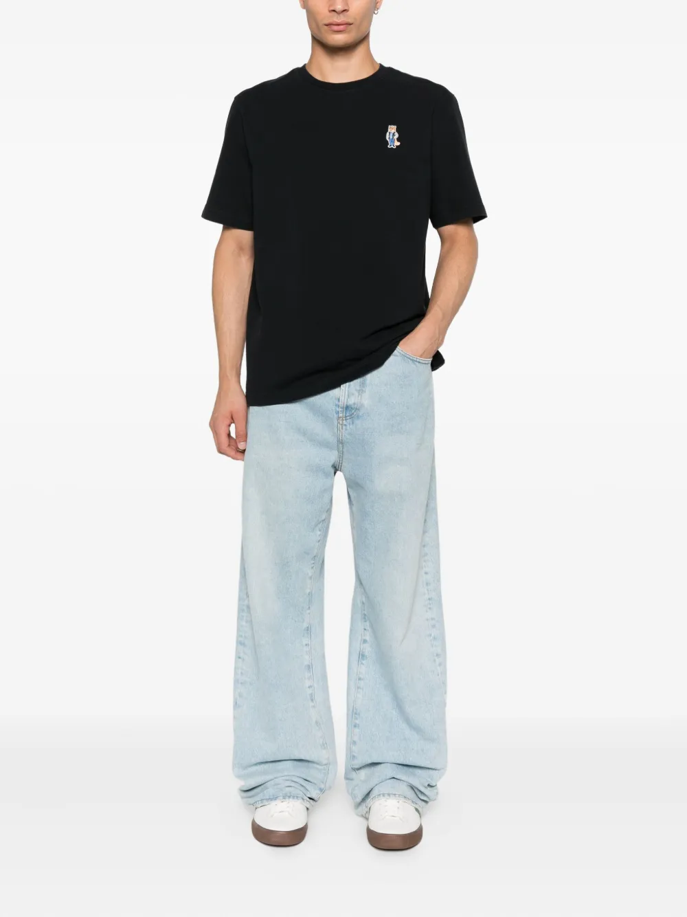 Maison Kitsuné Dressed Fox embroidered cotton T-shirt - Zwart