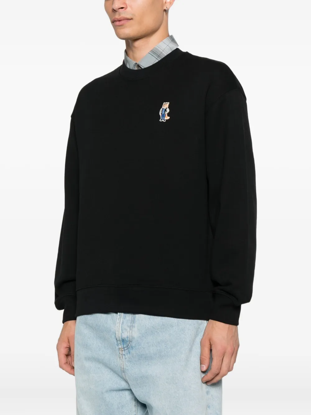Maison Kitsuné Katoenen sweater met geborduurde vos Zwart