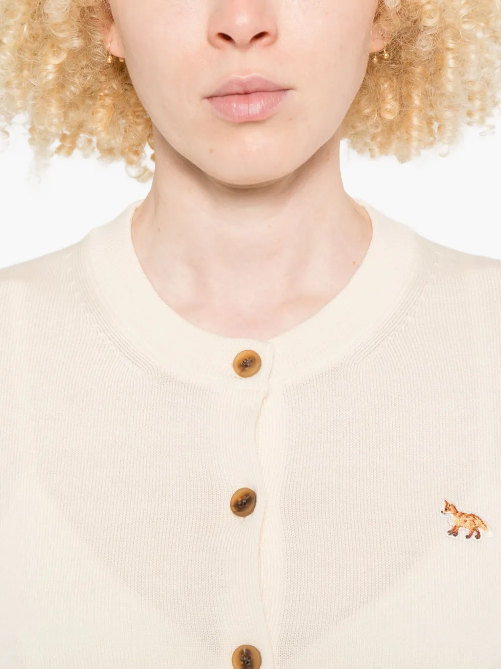 Maison Kitsuné Vest met geborduurde vos en knopen Beige