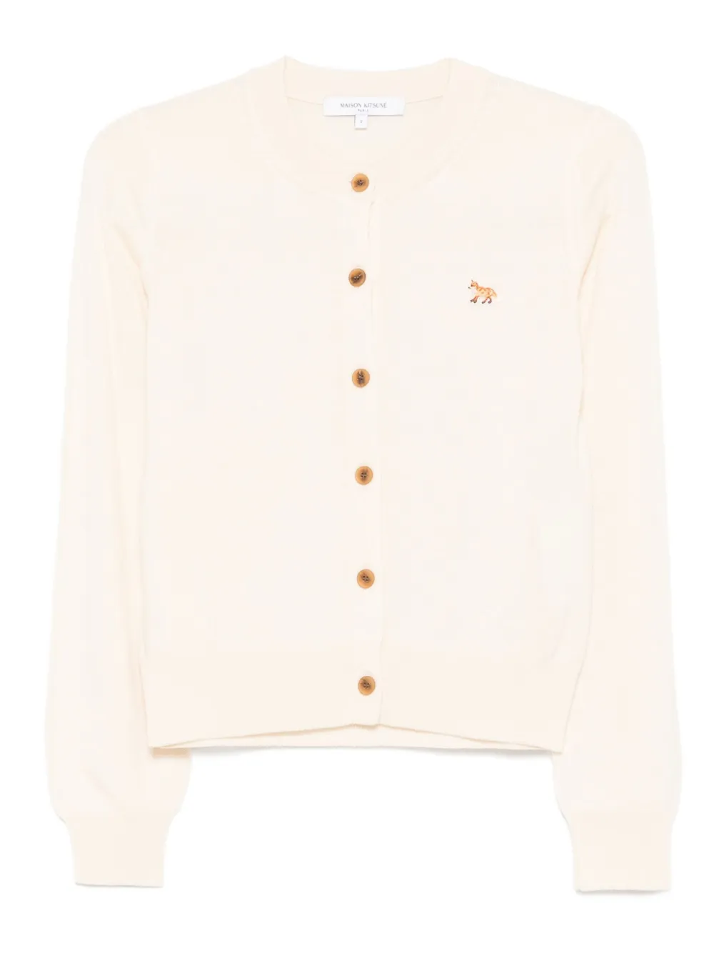 Maison Kitsuné fox-embroidered buttoned cardigan Beige