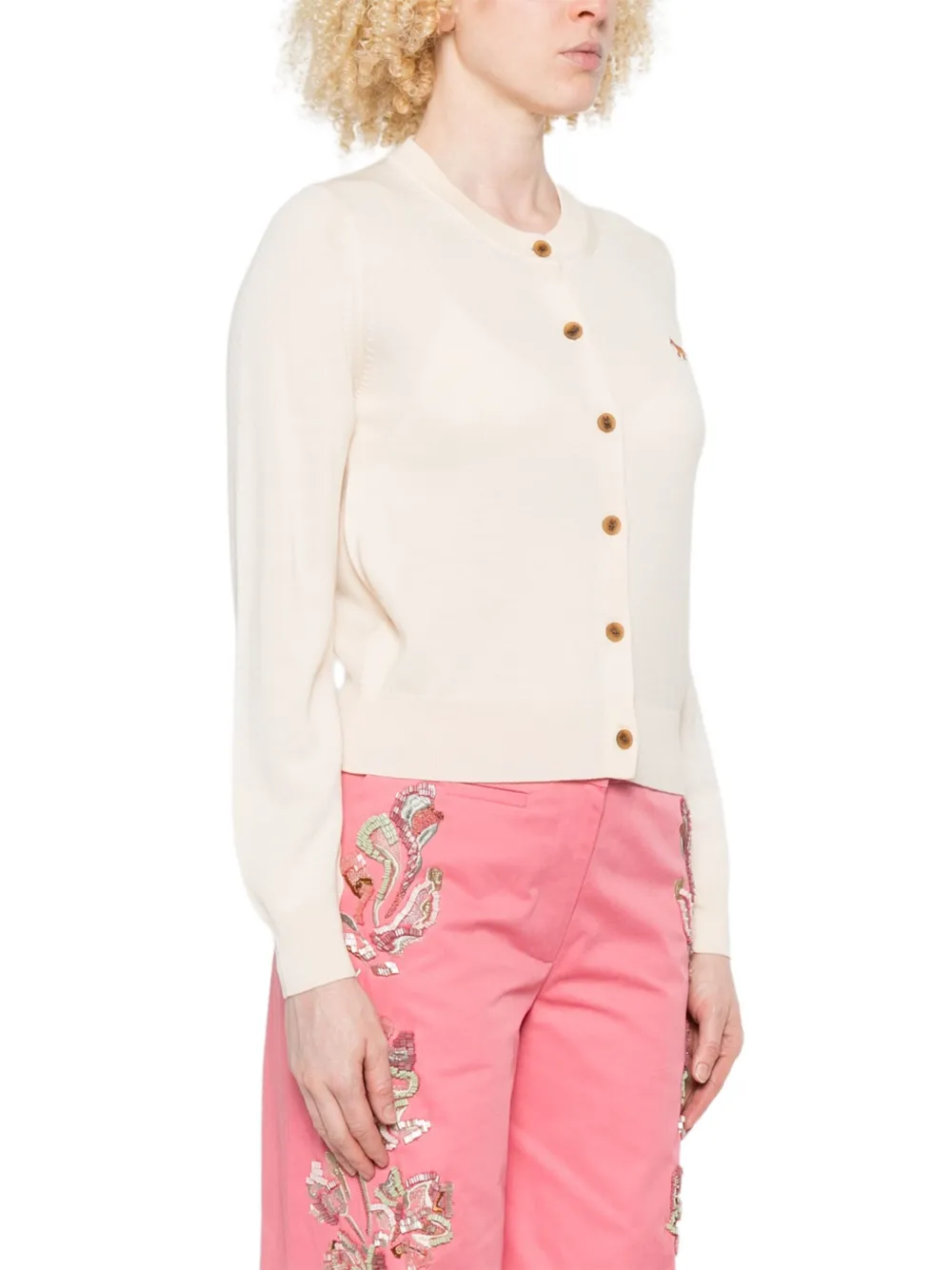  Maison Kitsuné Fox-embroidered Buttoned Cardigan - Neutrals 