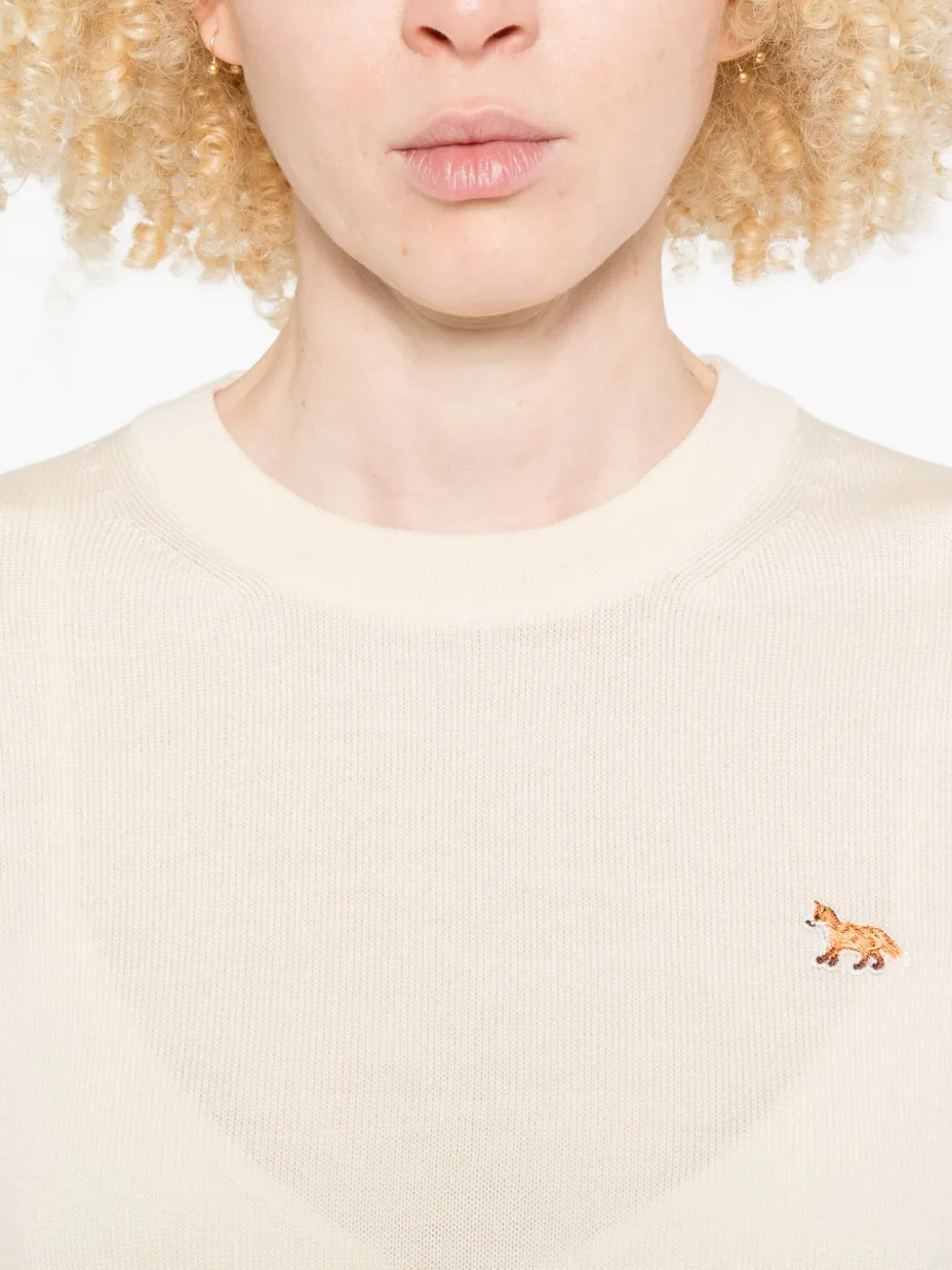Maison Kitsuné Baby Fox trui van merinowol met borduurwerk Beige