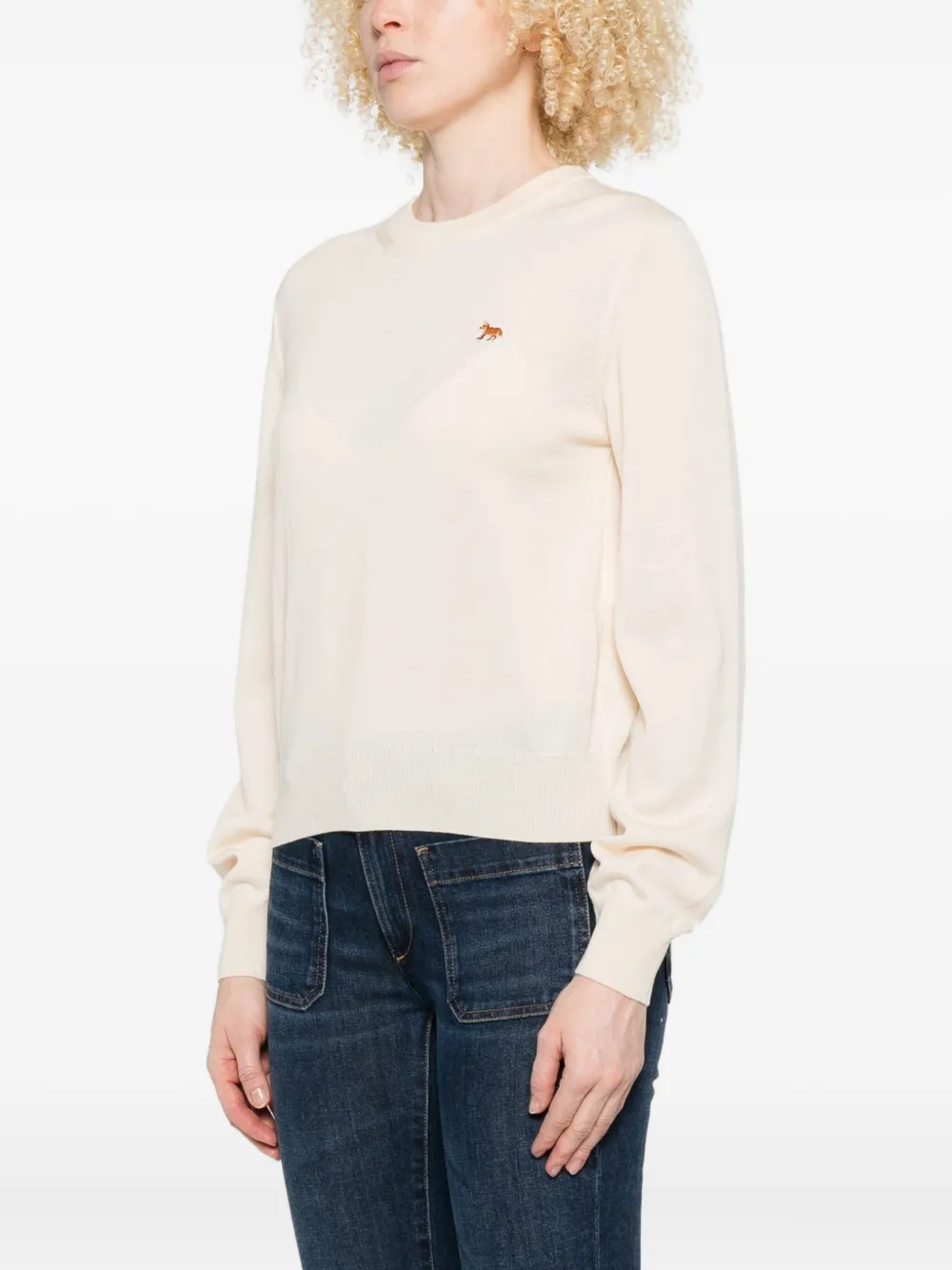 Maison Kitsuné Baby Fox trui van merinowol met borduurwerk Beige