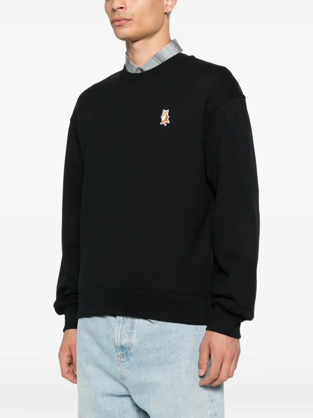 Maison Kitsuné fox-embroidered cotton sweatshirt - Zwart