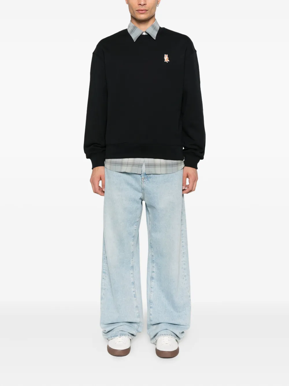 Maison Kitsuné Katoenen sweater met geborduurde vos Zwart