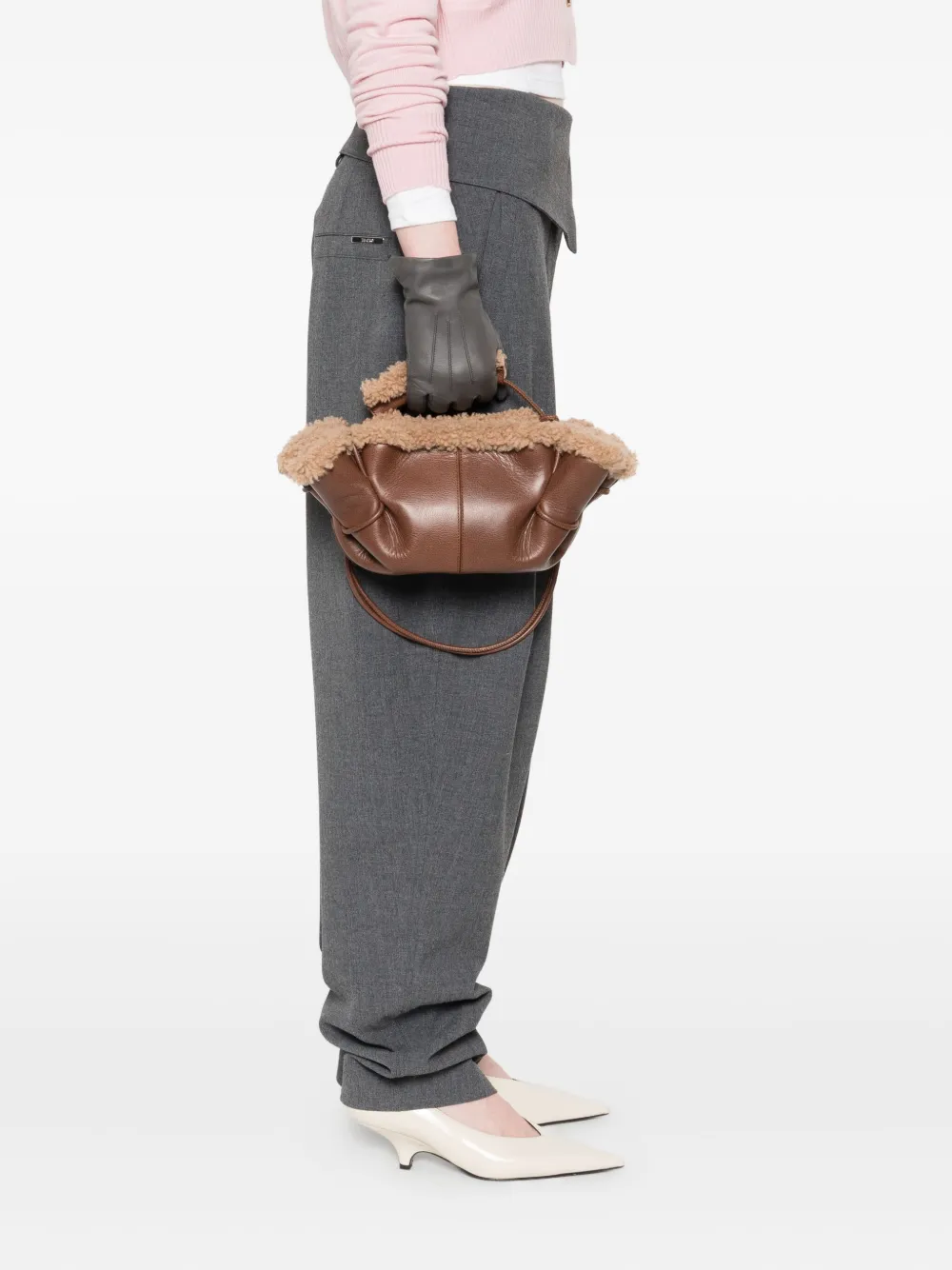 Hereu leather shearling tote bag - Bruin