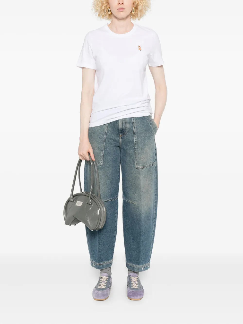 Maison Kitsuné Standing Fox T-shirt met borduurwerk Wit