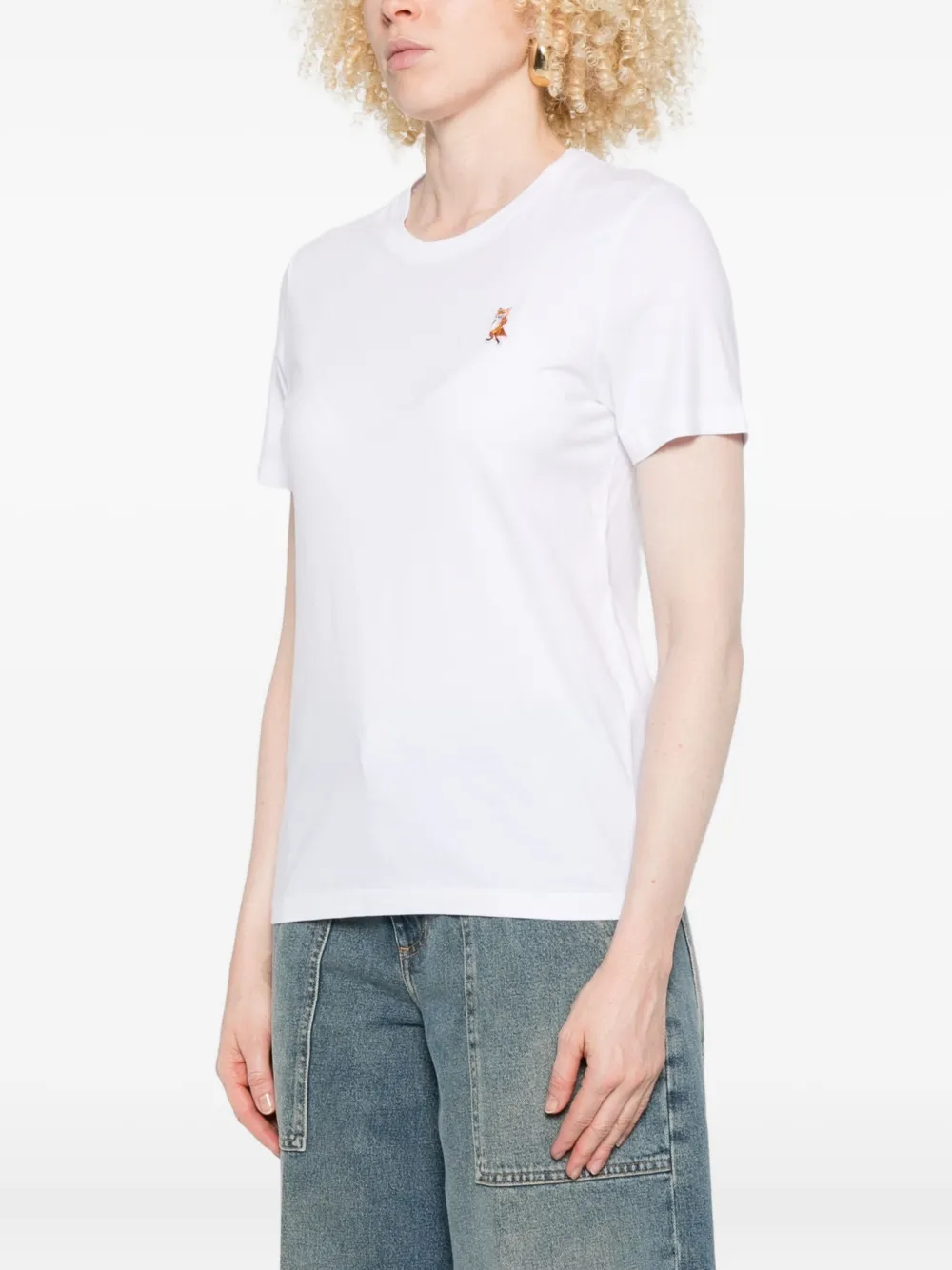Maison Kitsuné Standing Fox T-shirt met borduurwerk Wit