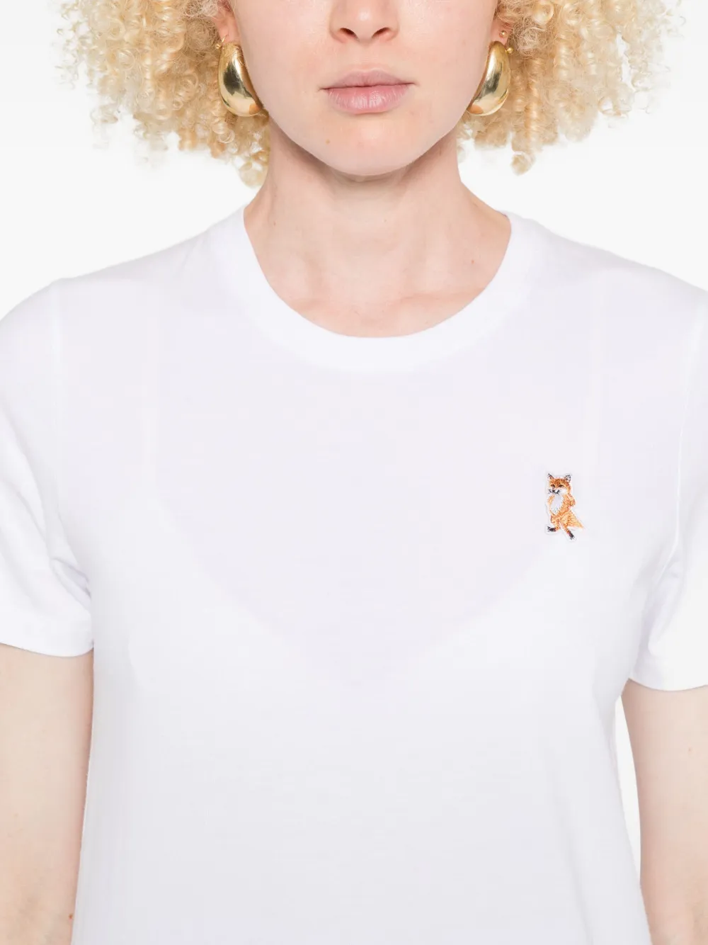Maison Kitsuné Standing Fox T-shirt met borduurwerk Wit