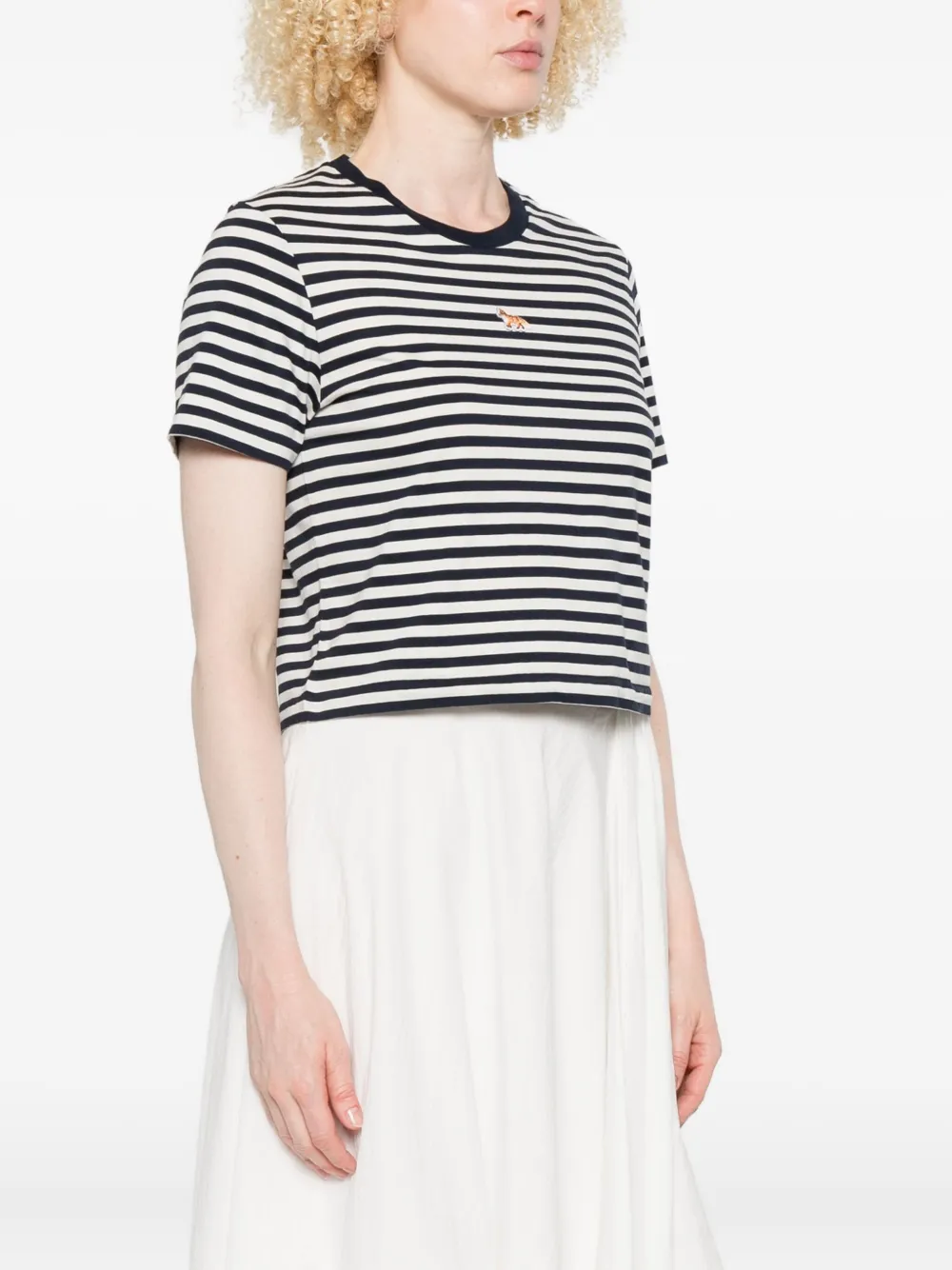 Maison Kitsuné Baby cropped gestreepte top met geborduurde vos Blauw
