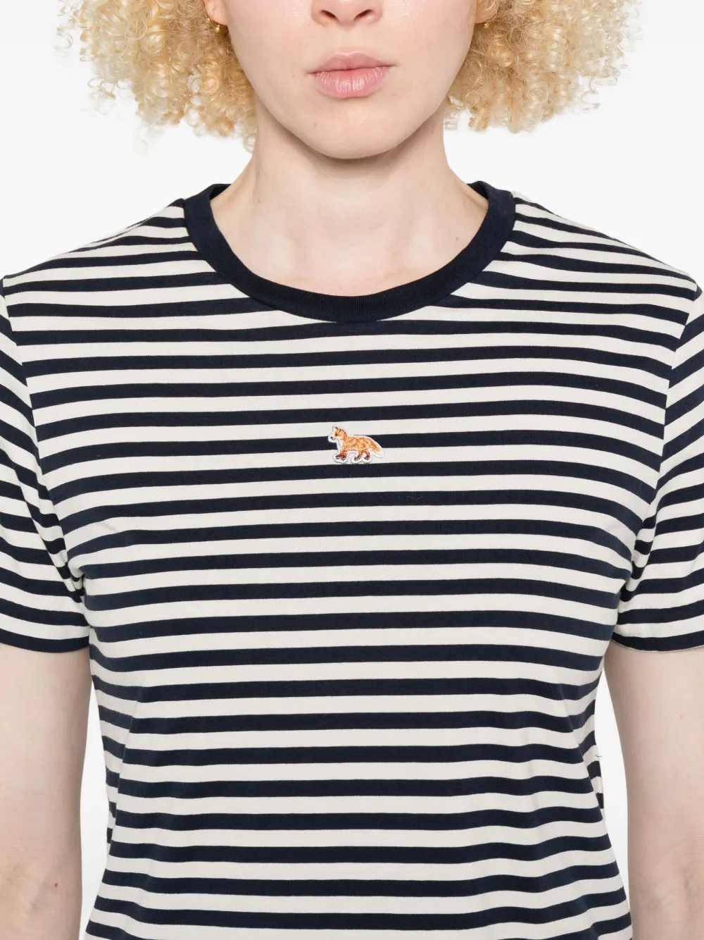 Maison Kitsuné Baby cropped gestreepte top met geborduurde vos Blauw