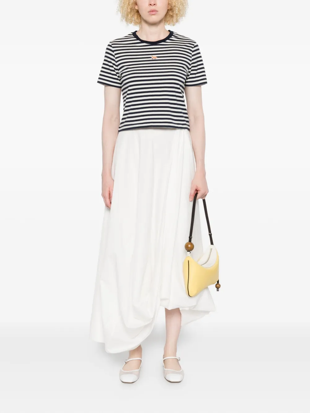 Maison Kitsuné Baby cropped gestreepte top met geborduurde vos Blauw