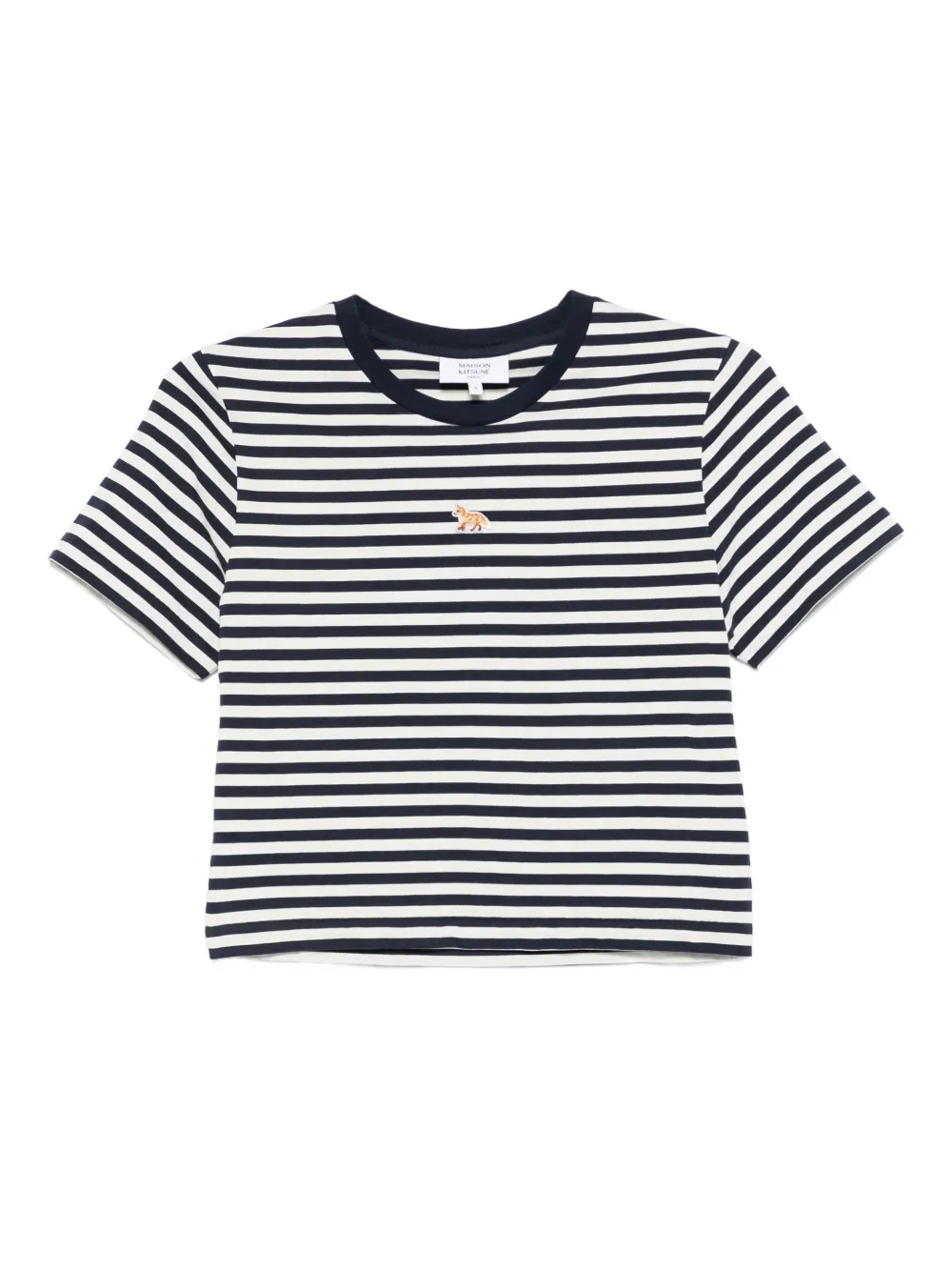 Maison Kitsuné Baby cropped gestreepte top met geborduurde vos Blauw