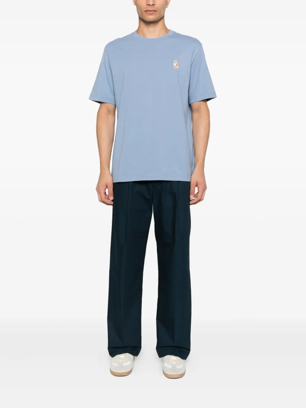 Maison Kitsuné Standing Fox-embroidered cotton T-shirt - Blauw