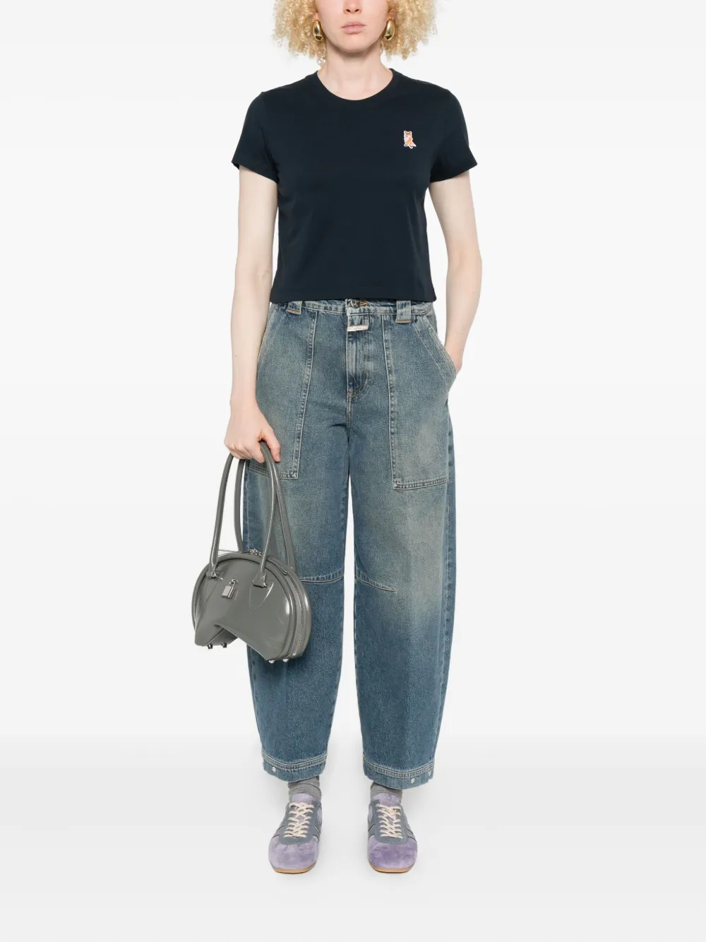 Maison Kitsuné Lady Fox Baby cropped top met borduurwerk Blauw