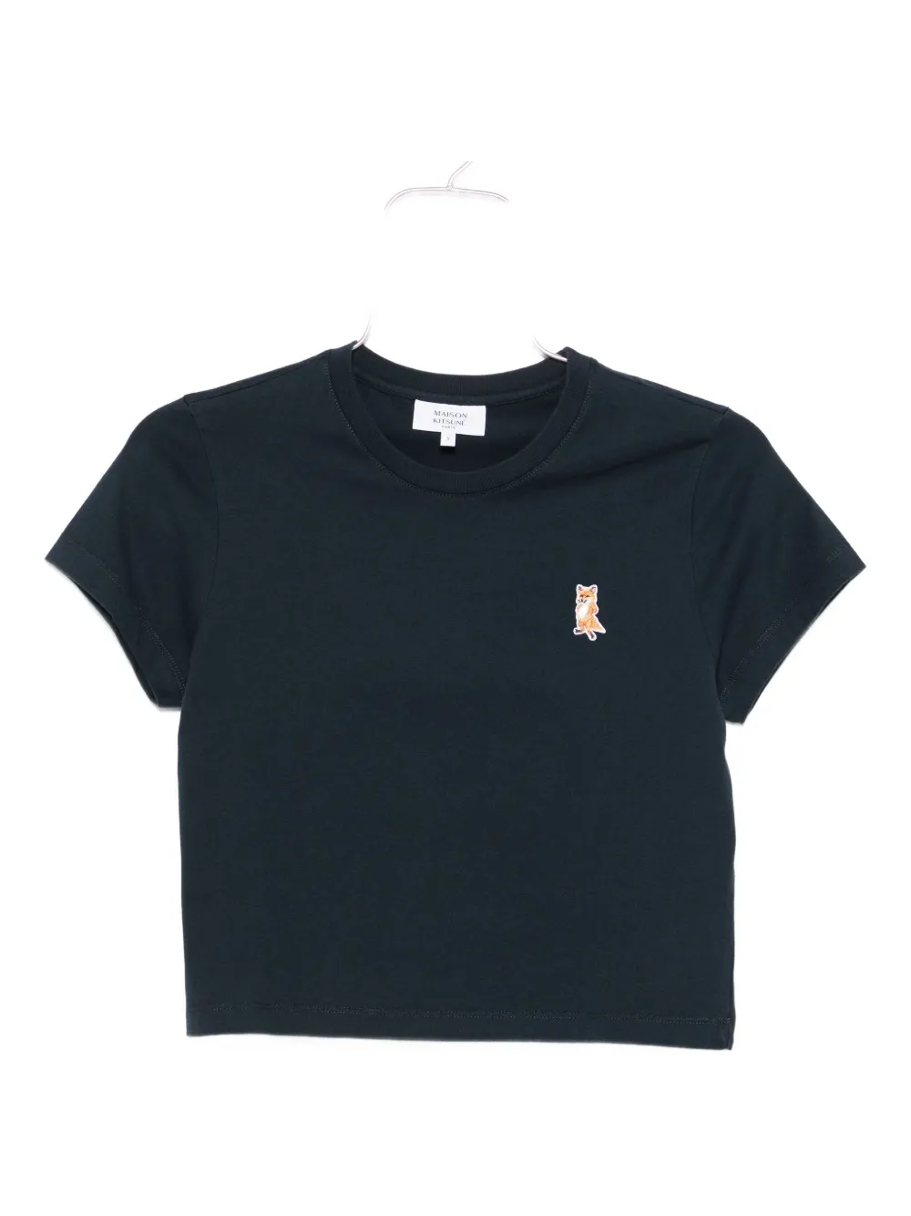 Maison Kitsuné Lady Fox Baby Embroidered Cotton Cropped Top In Blue