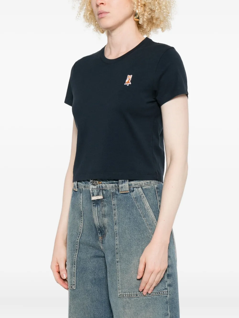 Maison Kitsuné Lady Fox Baby cropped top met borduurwerk Blauw