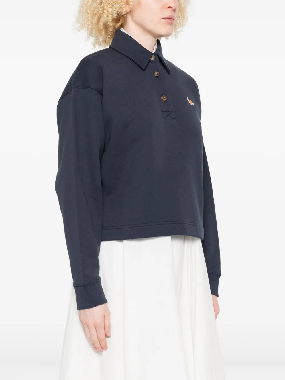 Maison Kitsuné fox-embroidered polo top - Blauw