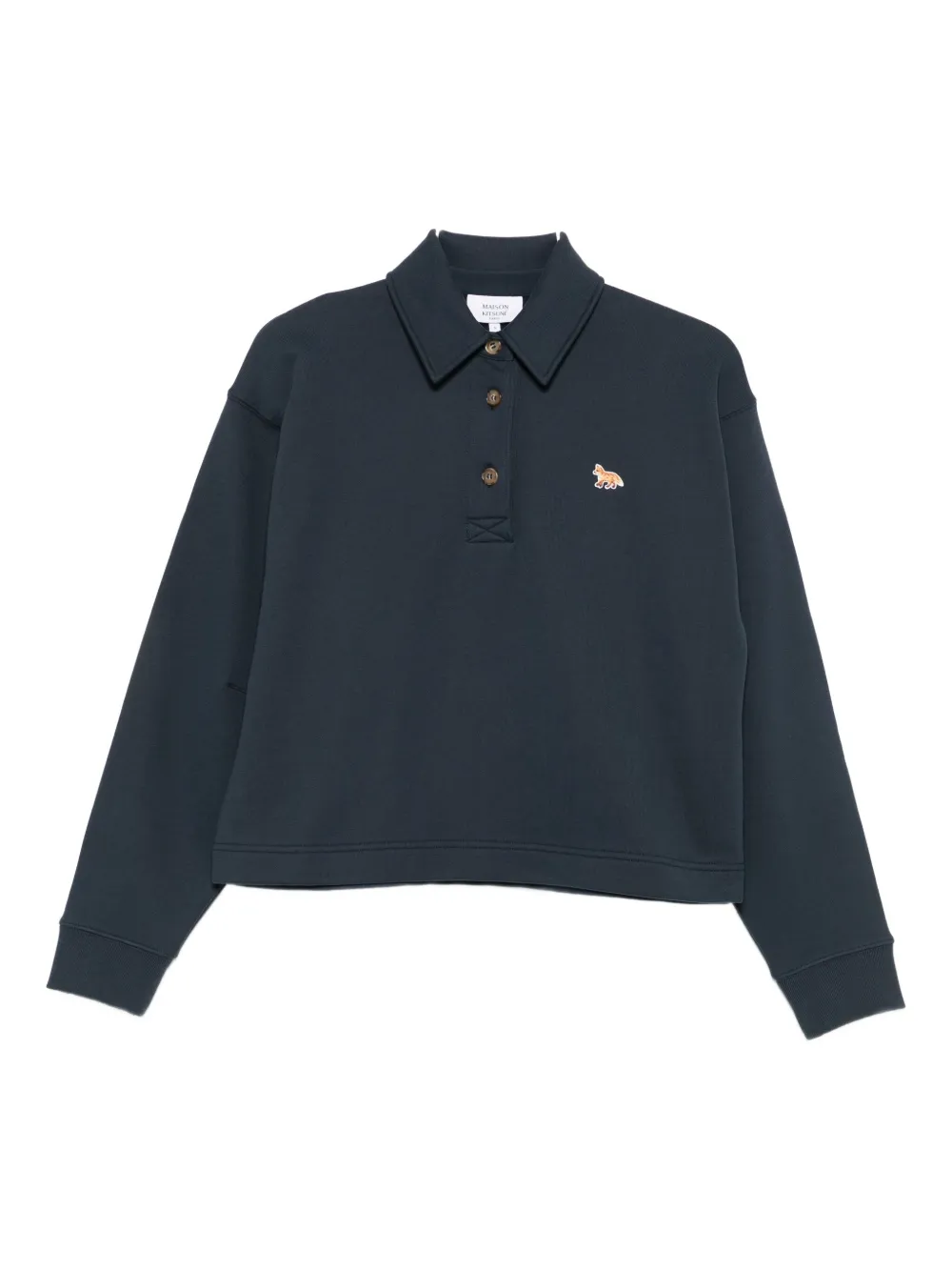 Maison Kitsuné Navy Polo-style Sweatshirt With Logo Patch In Blue