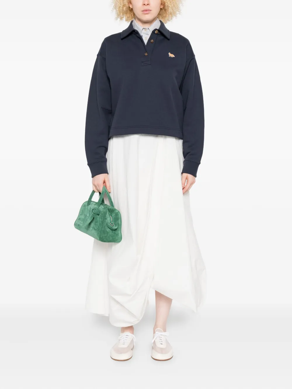 Maison Kitsuné Polotop met geborduurde vos Blauw