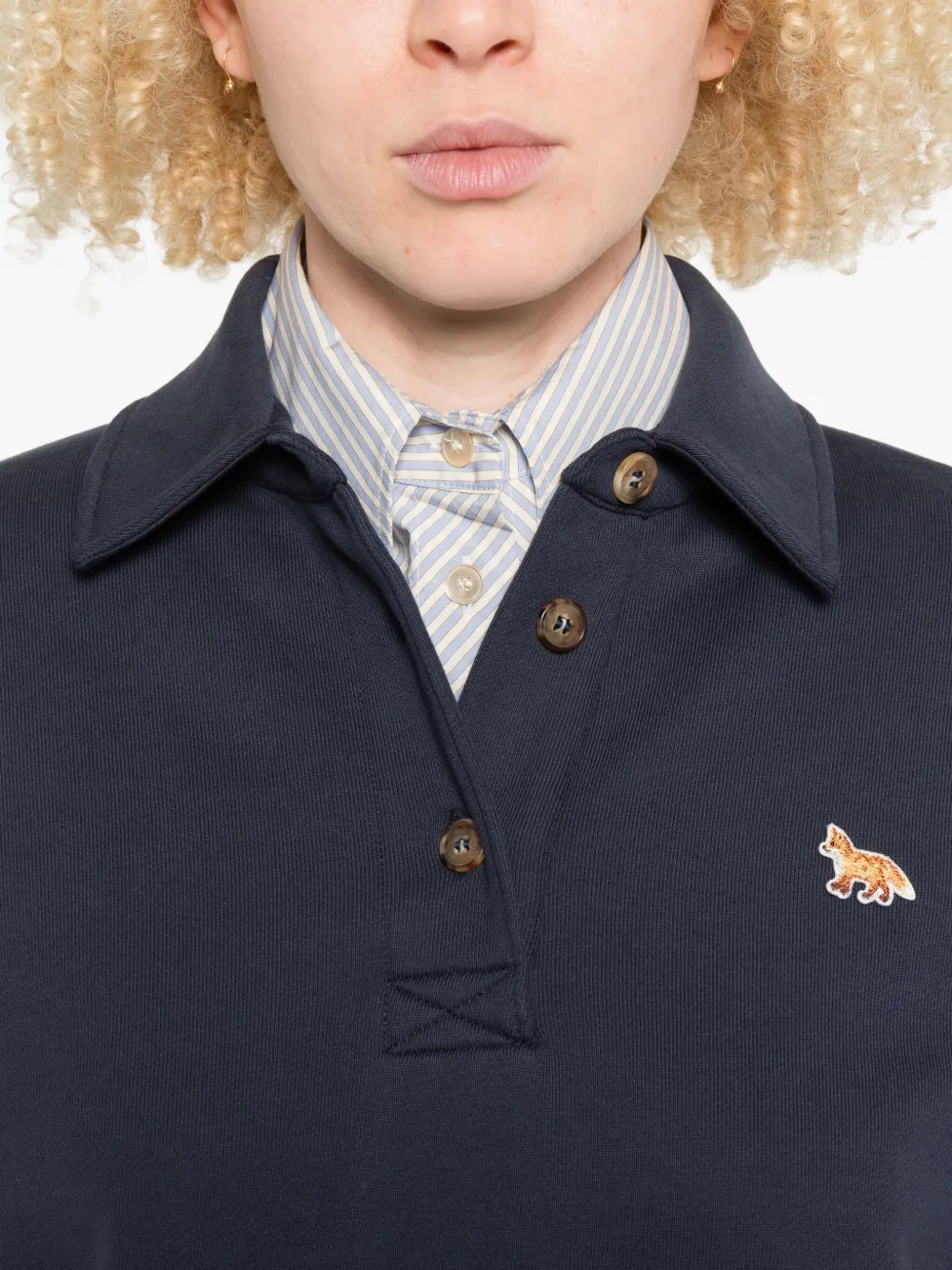 Maison Kitsuné Polotop met geborduurde vos Blauw