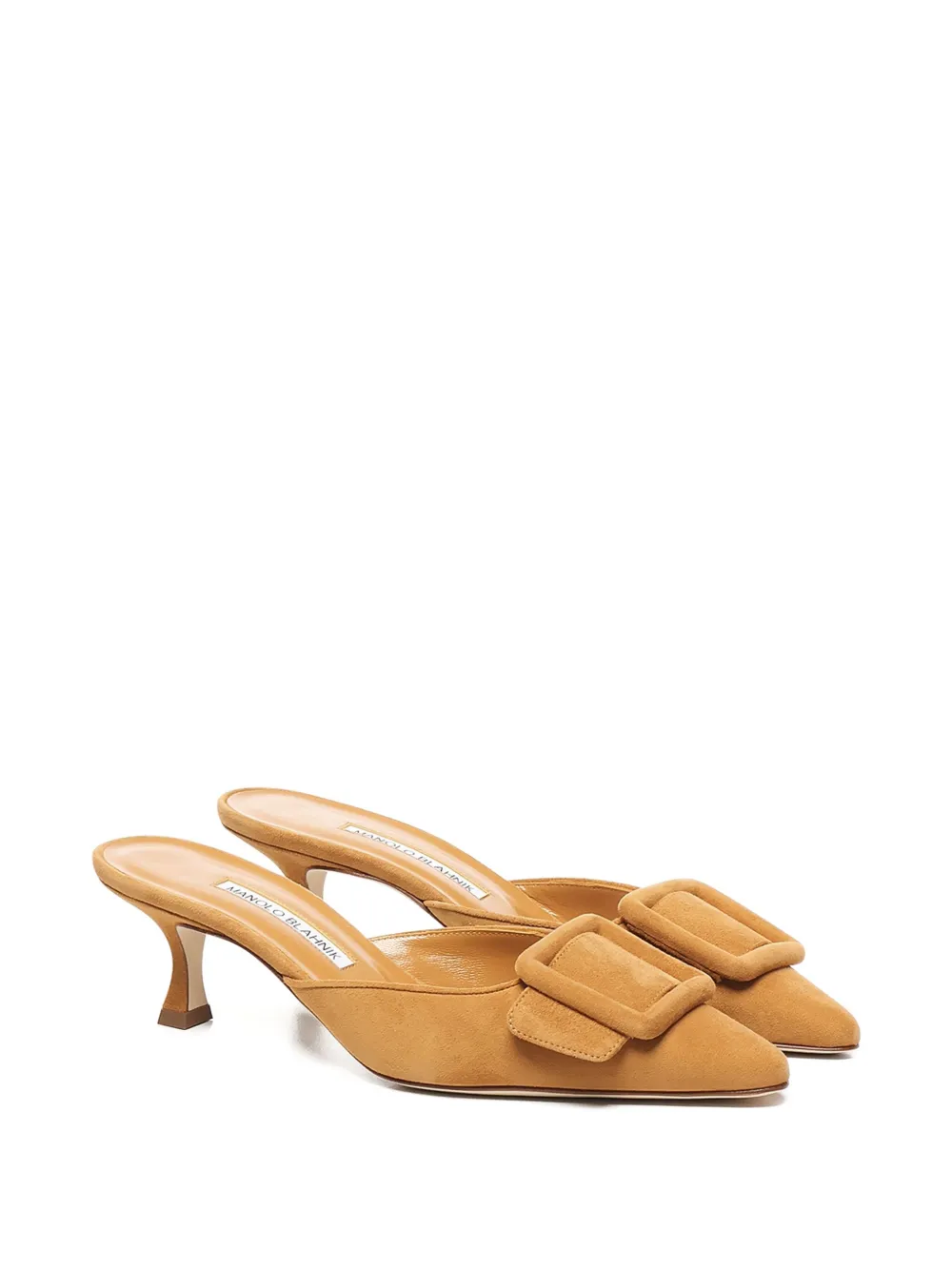 Manolo Blahnik 50mm Maysale Suede Kitten-heel Mules In Brown