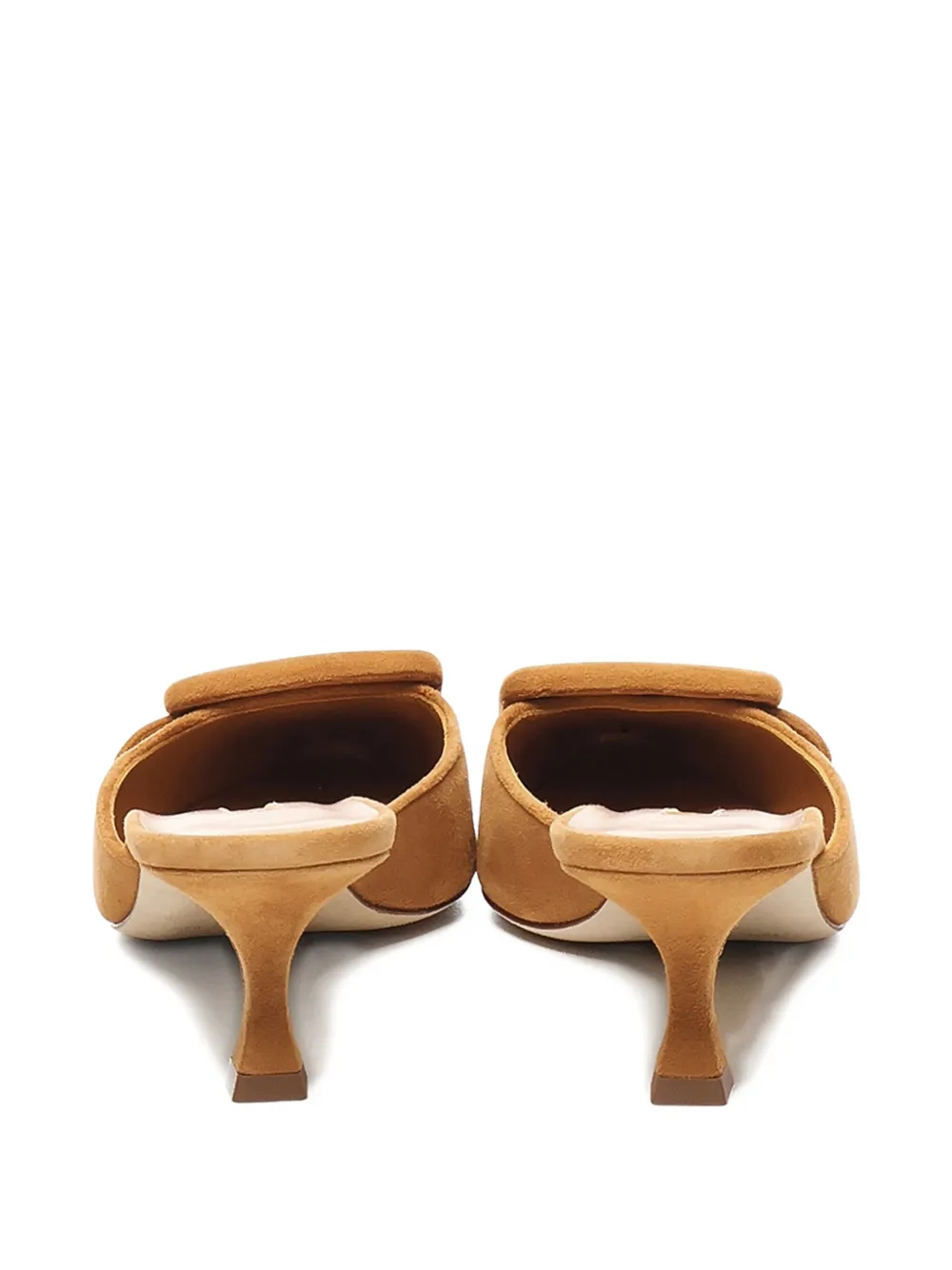 Manolo Blahnik 50mm Maysale Suede Kitten-heel Mules In Brown
