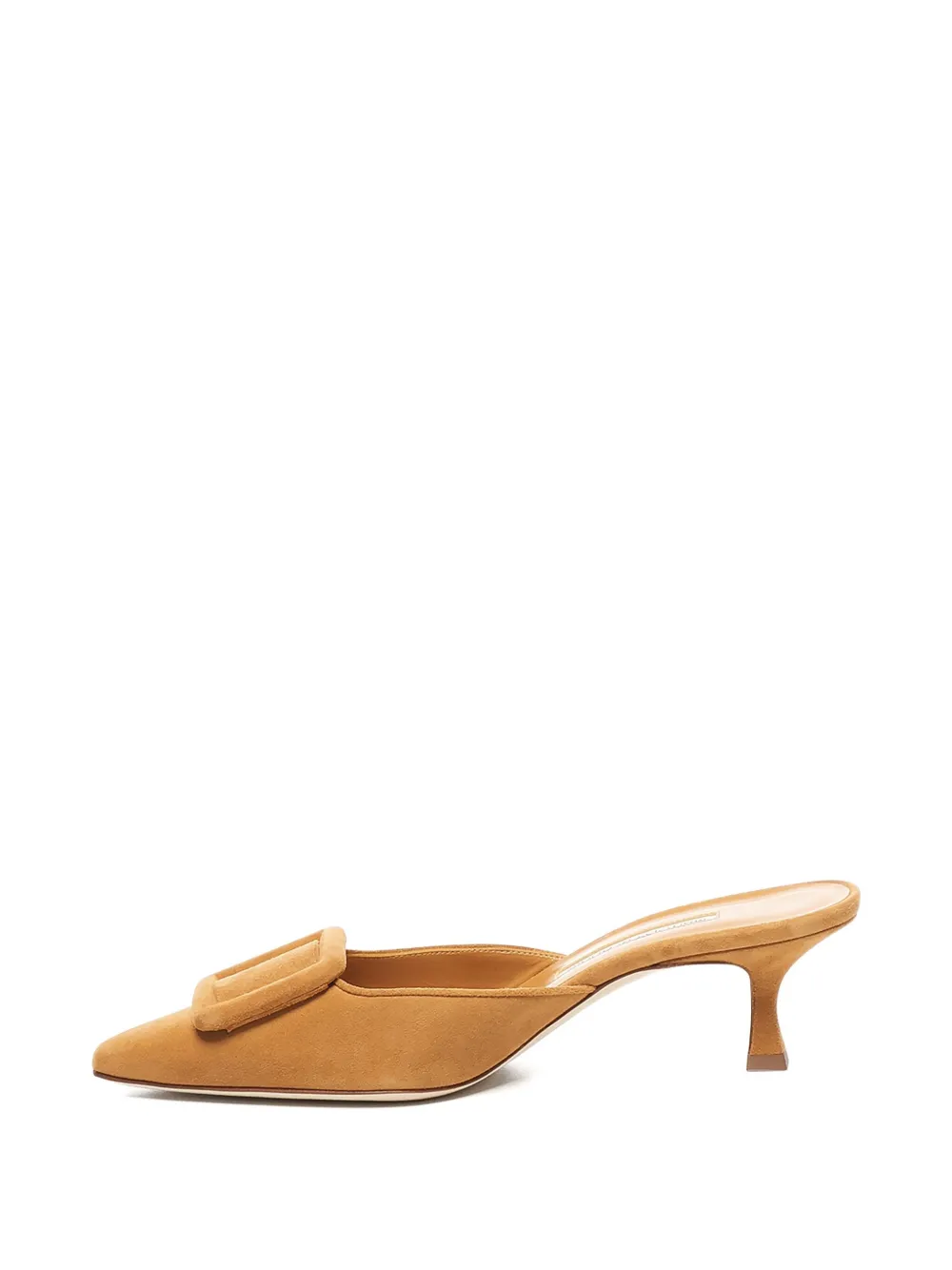 Manolo Blahnik 50mm Maysale Suede Kitten-heel Mules In Brown