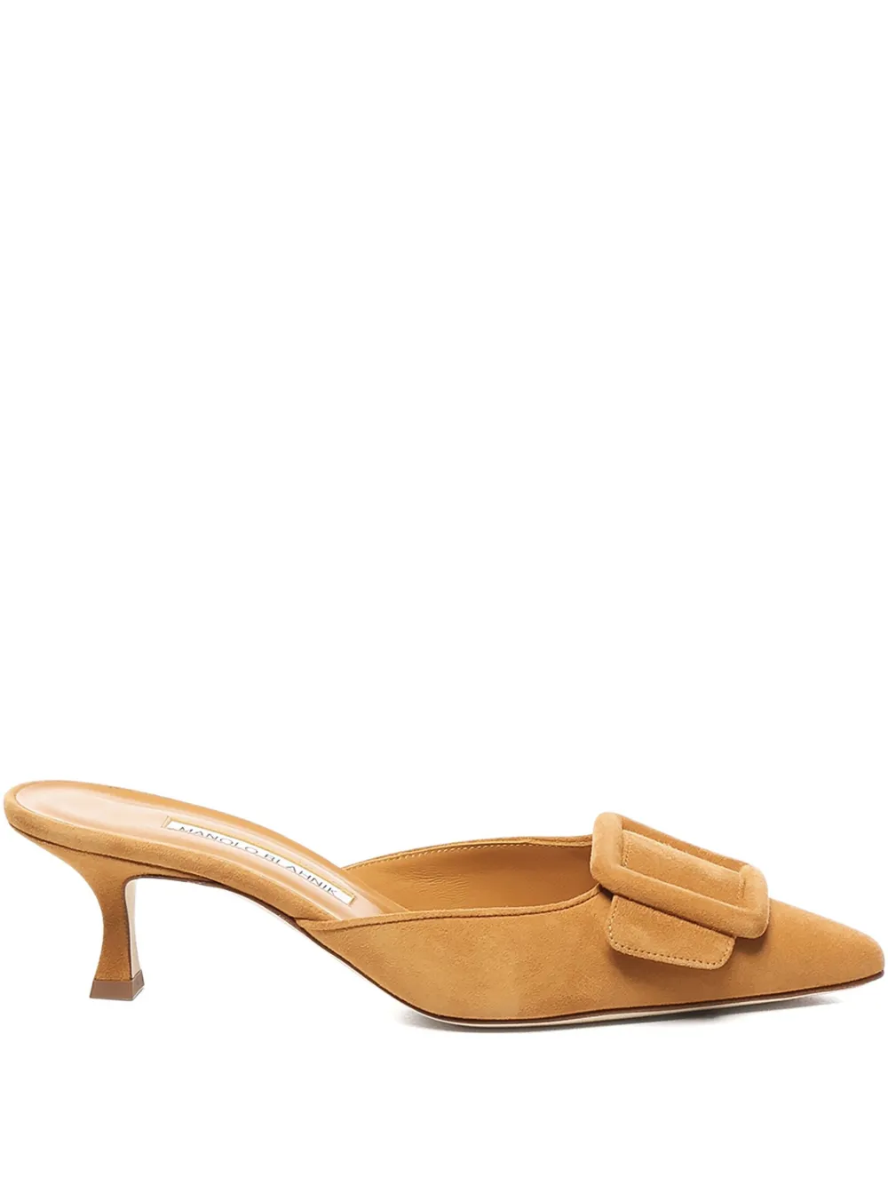 Manolo Blahnik 50mm Maysale Suede Kitten-heel Mules In Brown