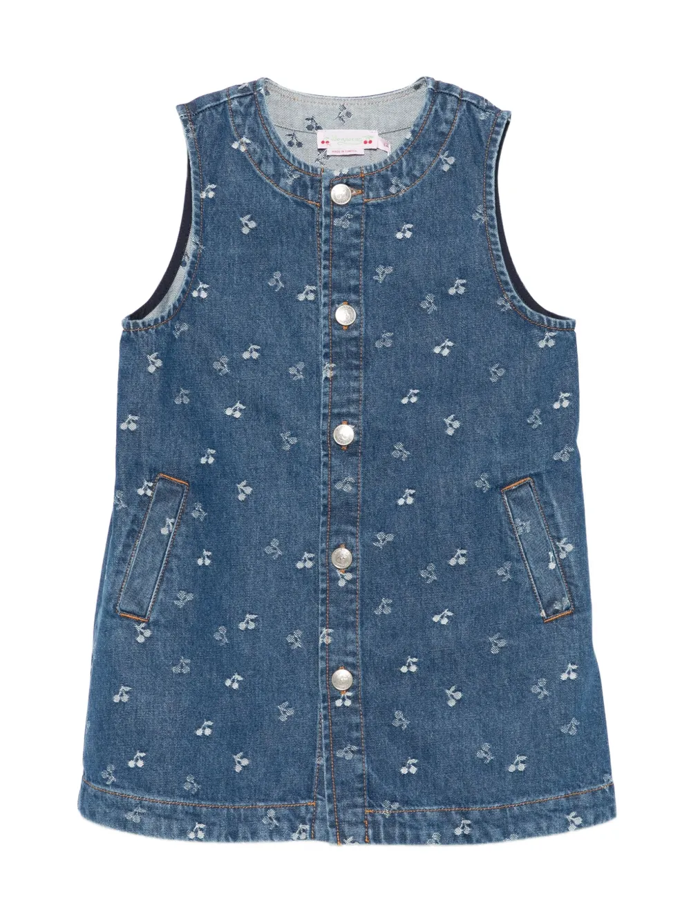 Bonpoint Jurk met kersenprint en knopen Blauw