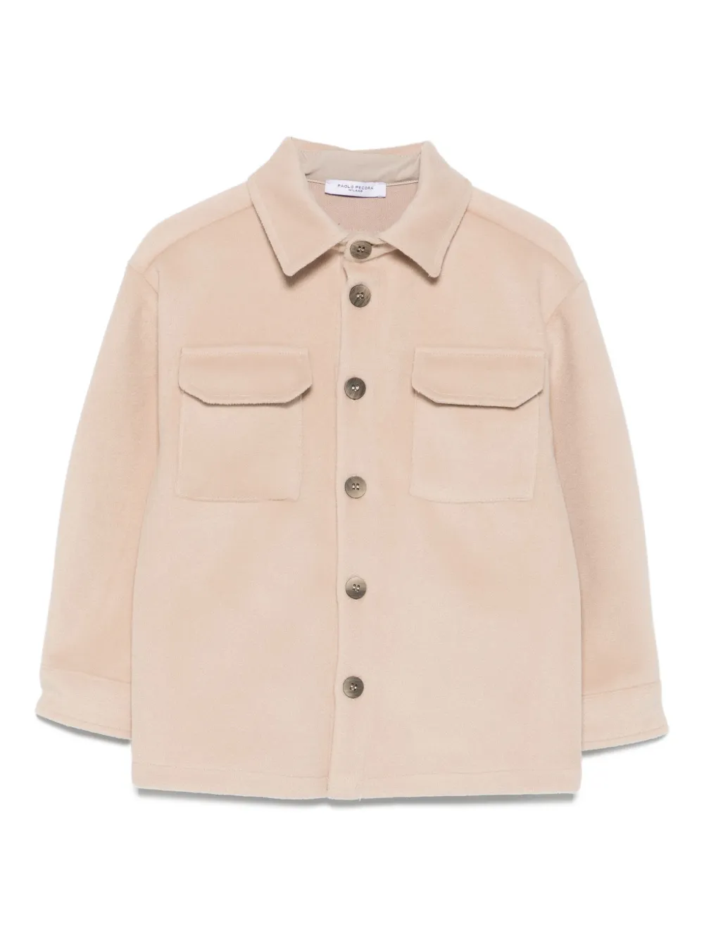 Paolo Pecora Kids Shirt met klepzak en knopen Beige