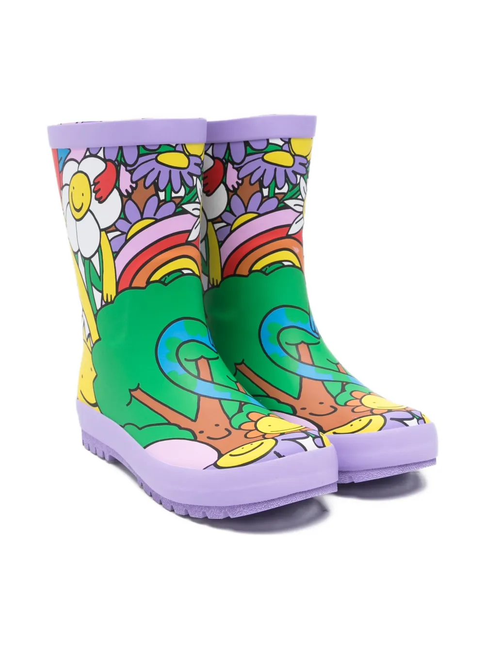 Stella McCartney Kids happy-print rain boots Purple
