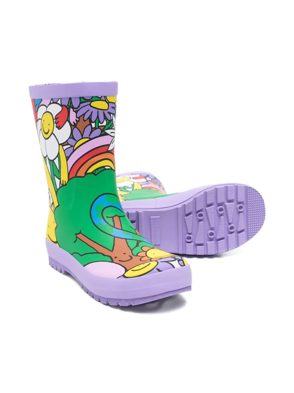 Stella McCartney Kids happy-print rain boots Purple