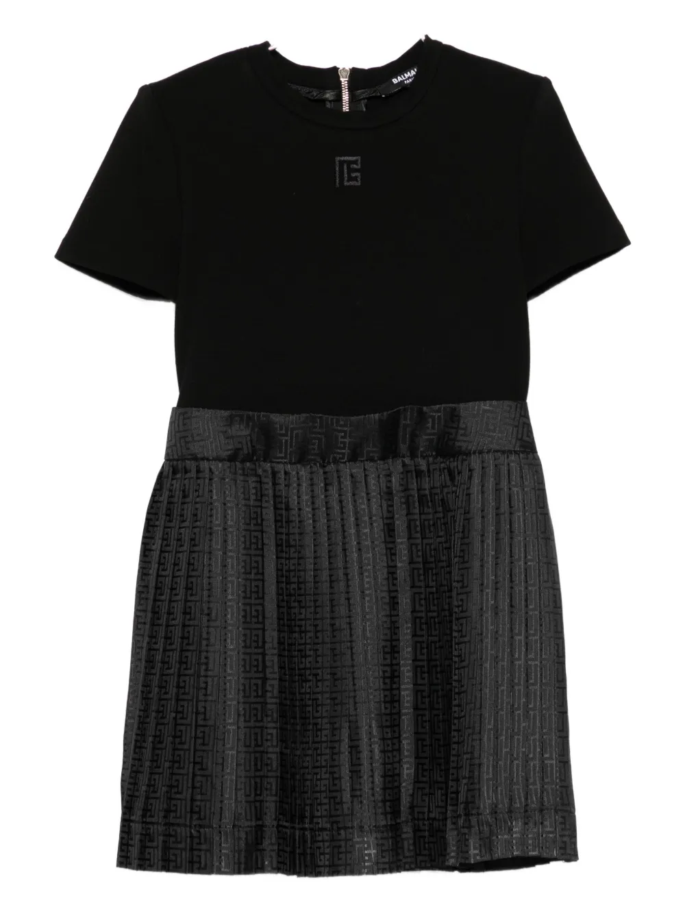 Balmain Pleated Logo Dress In Black