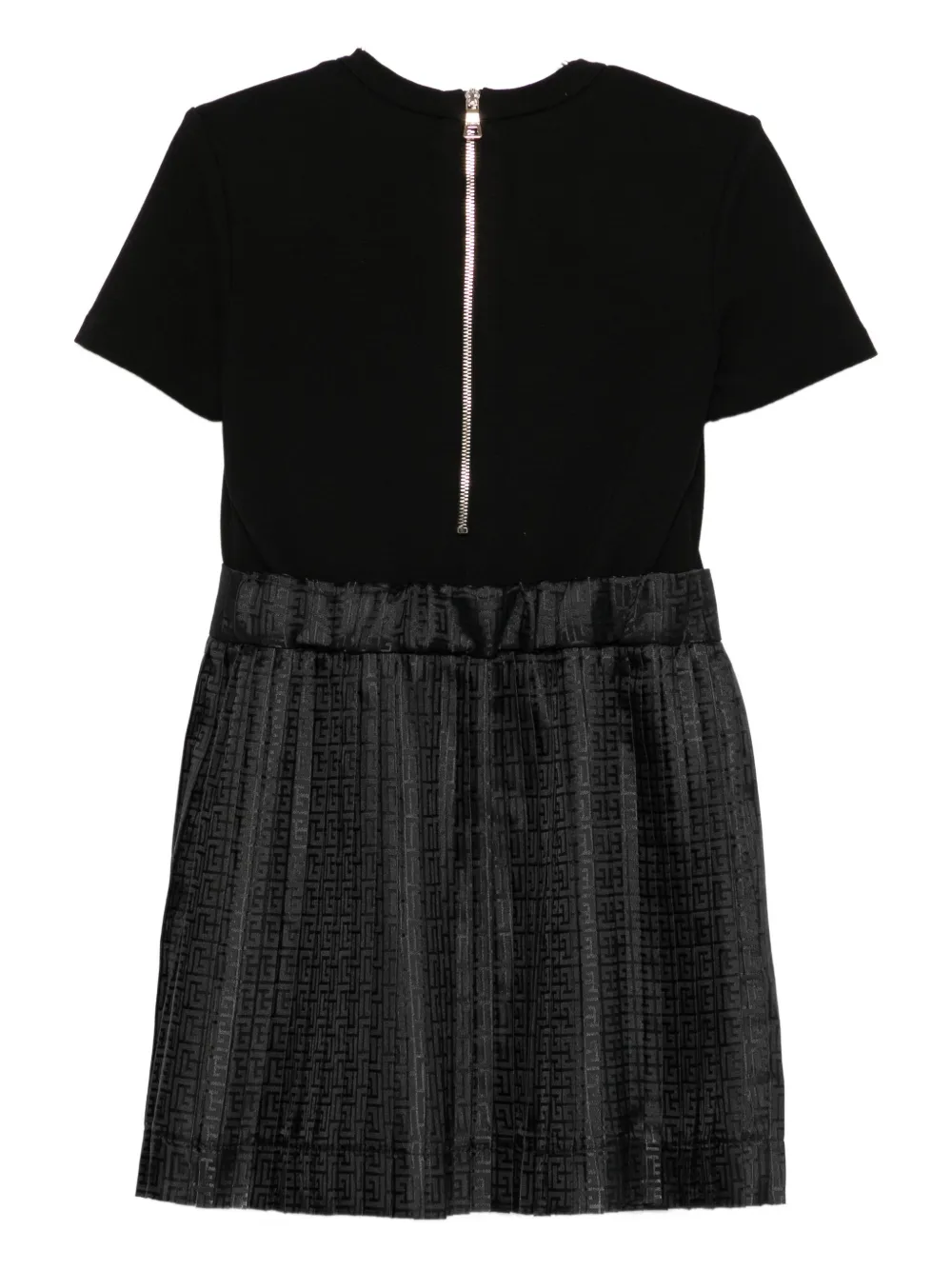Balmain Pleated Logo Dress In Black