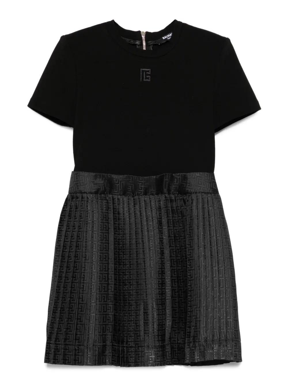 Balmain Kids Geplooide jurk met logo Zwart