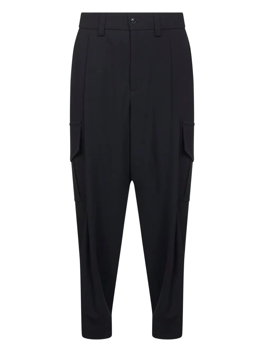 Giorgio Armani Blue Virgin Wool Crepe Cargo Trousers In Black