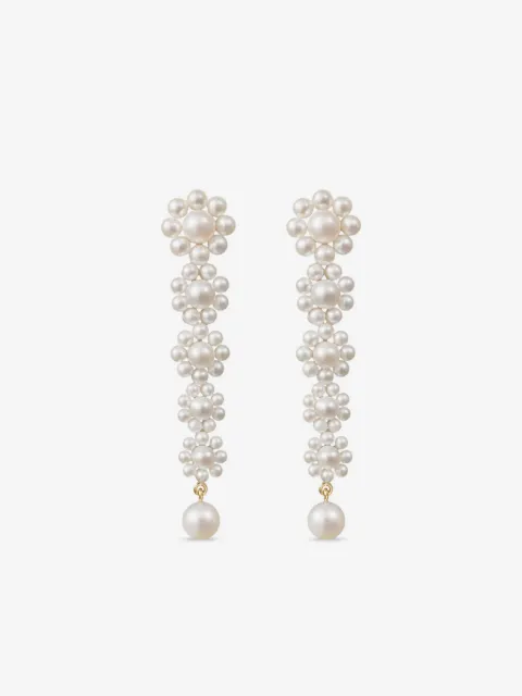 Sophie Bille Brahe 18CT yellow gold Marguerite Fleur freshwater pearl earrings