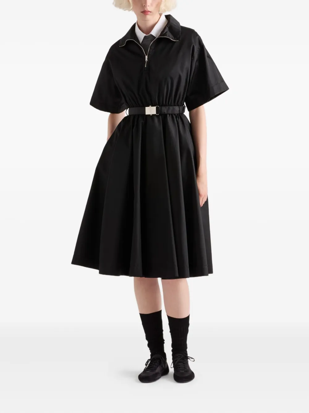 Prada Re-Nylon midi-jurk met ceintuur - Zwart