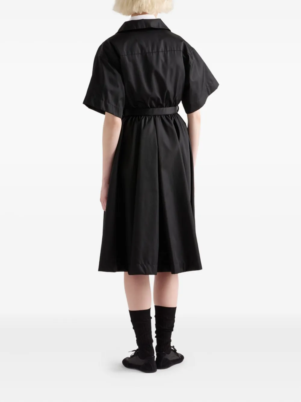 Prada Re-Nylon midi-jurk met ceintuur Zwart