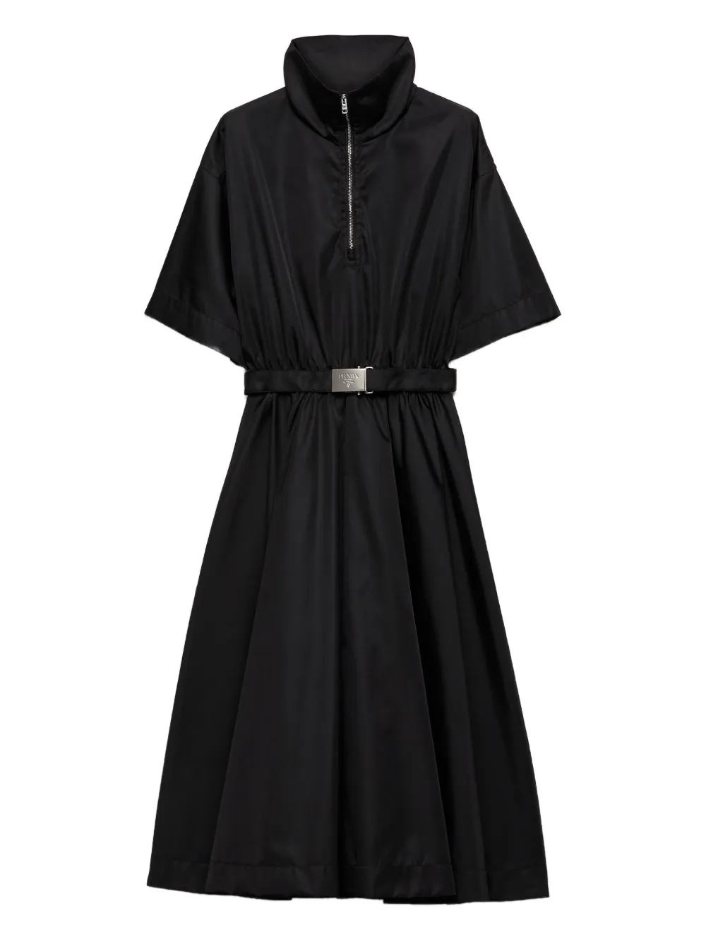 Prada Re-Nylon midi-jurk met ceintuur Zwart