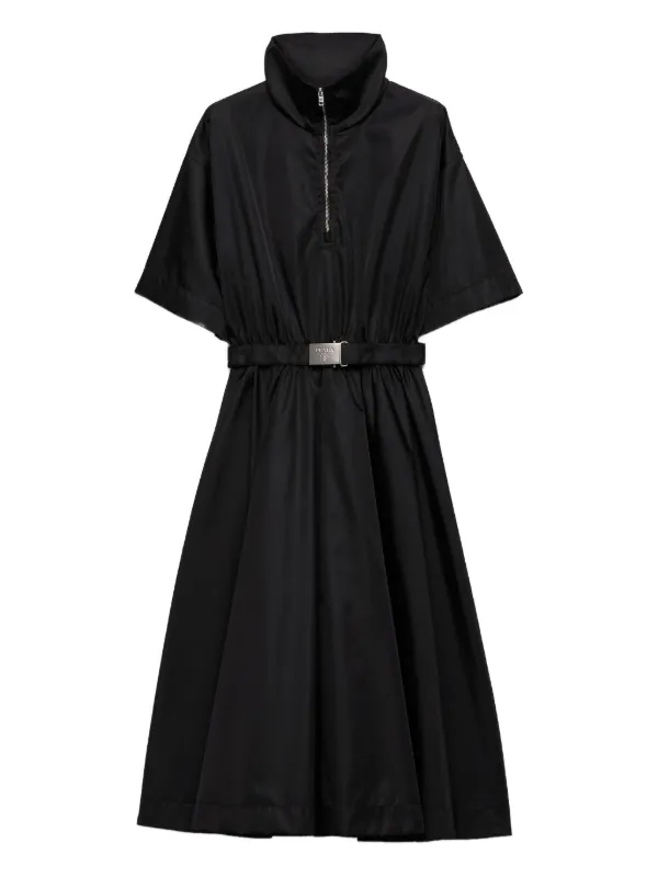 Prada Re-Nylon Belted Midi Dress | Black | FARFETCH OM