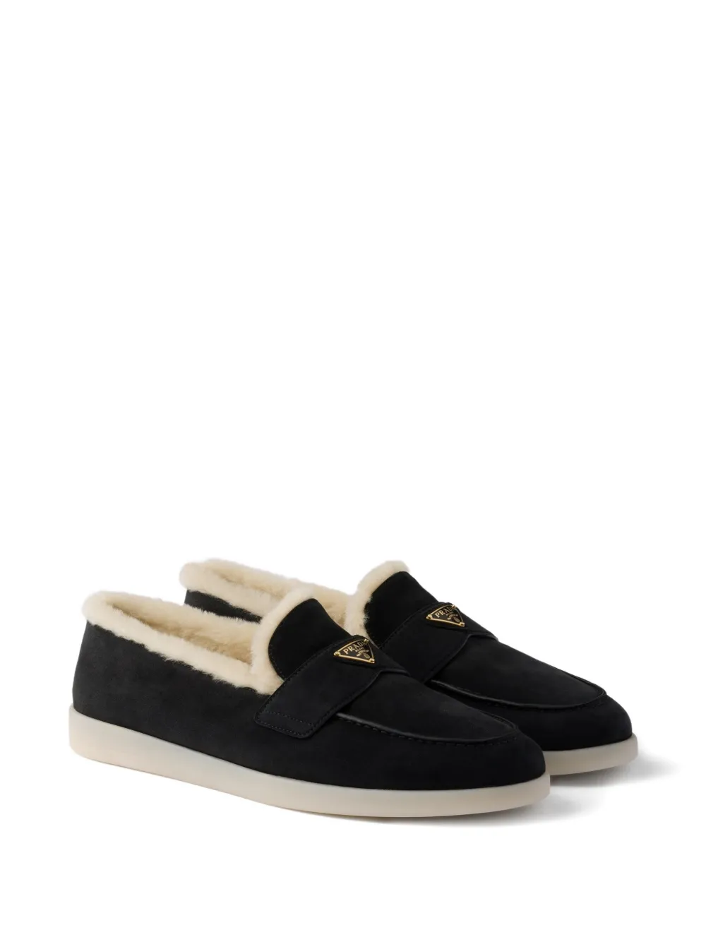 Prada Lammy slippers met triangel-logo - Zwart